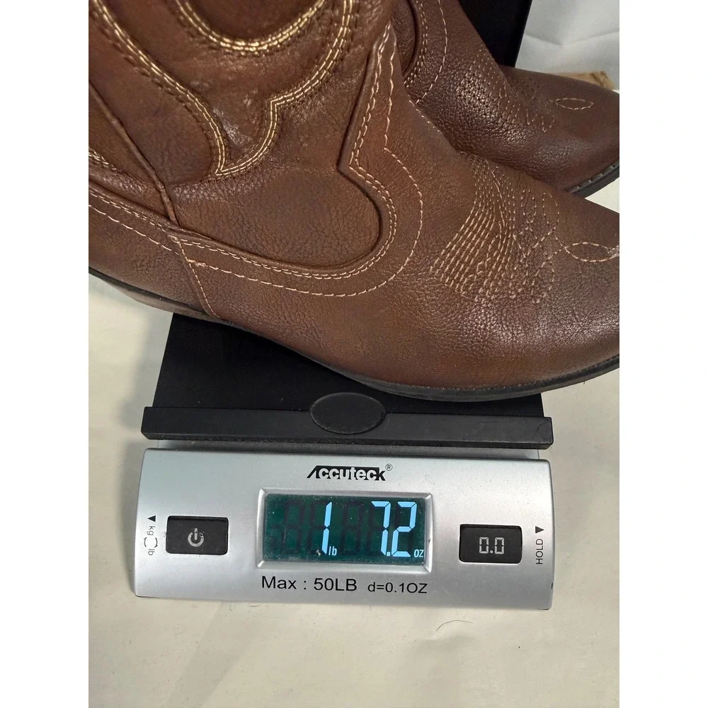 Cat & Jack Western Cowboy Boots Kids Size‎ 3 Brown Faux Leather Side Zip Stitch